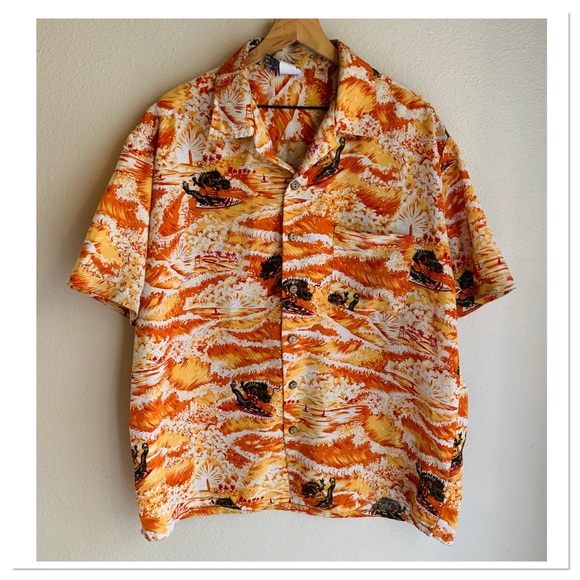 Kennington Other - Vintage Kennington Hawaiian Tropical Print Button Up Shirt Dragon Print Orange
